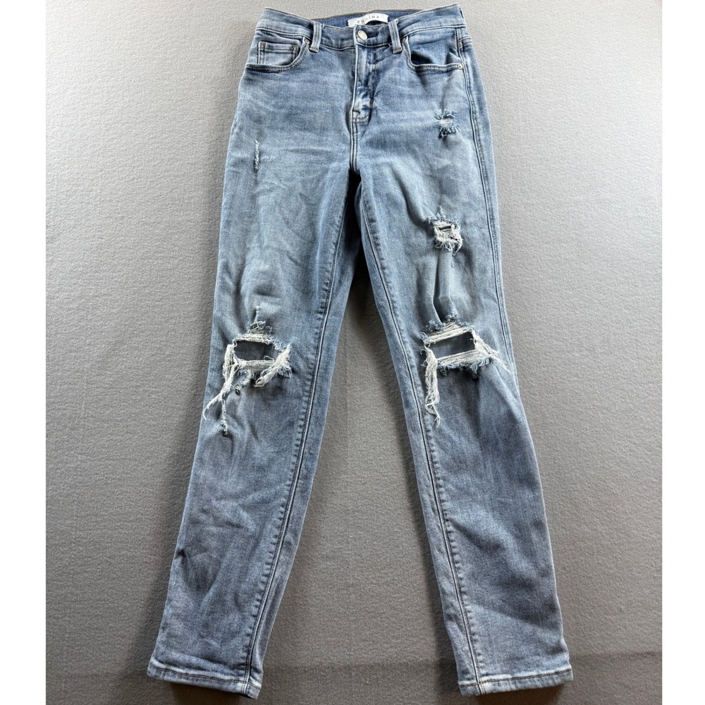 Eunina Rocky Jeans Women 26 Blue Distressed High Rise Boyfriend E88073HRJ